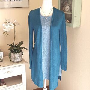 J. Jill Teal Open Cardigan Sweater. Loose Knit. Duster. Beachy